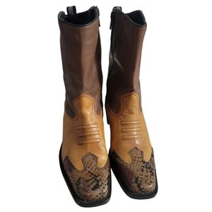 CEM women's western boots mid Calf two tone brown tan heeled square toe size 7 M
